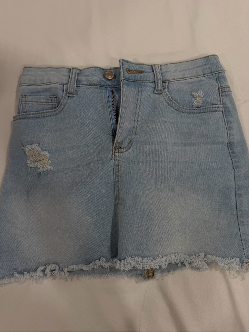 Light Blue Distressed Denim Mini Skirt